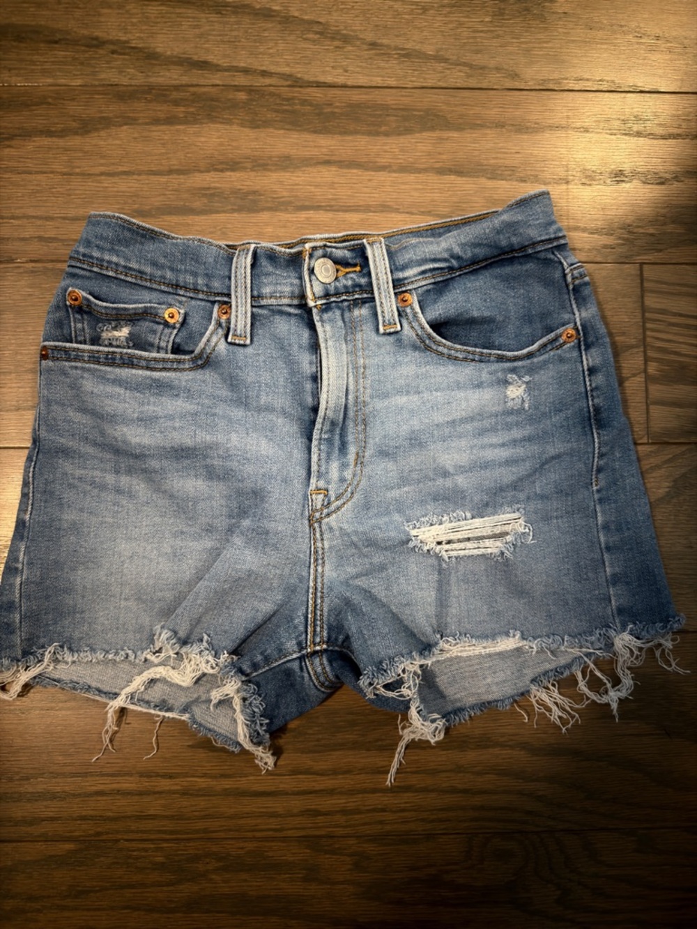 Levi's Light Blue Distressed High-Rise Denim Shorts